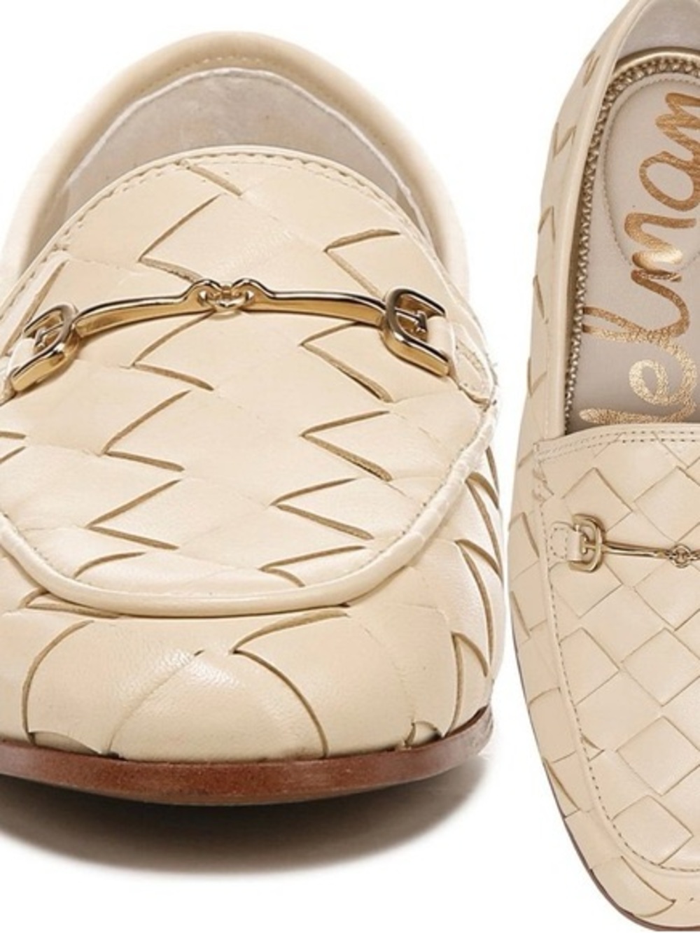 Sam Edelman Cream Lorraine Braided Leather Loafers with Gold Bit